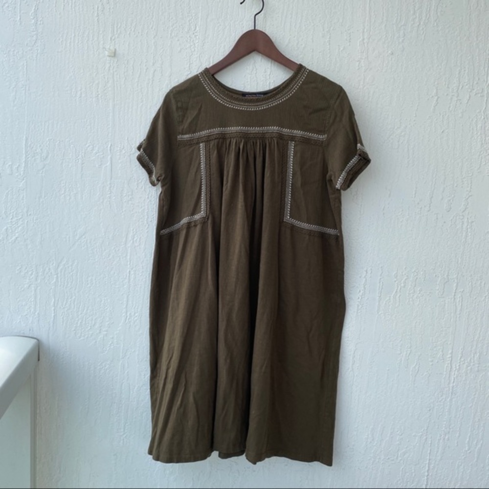 Dress xl Monoprix beige short sleeves embroidery pit to pit 22.5